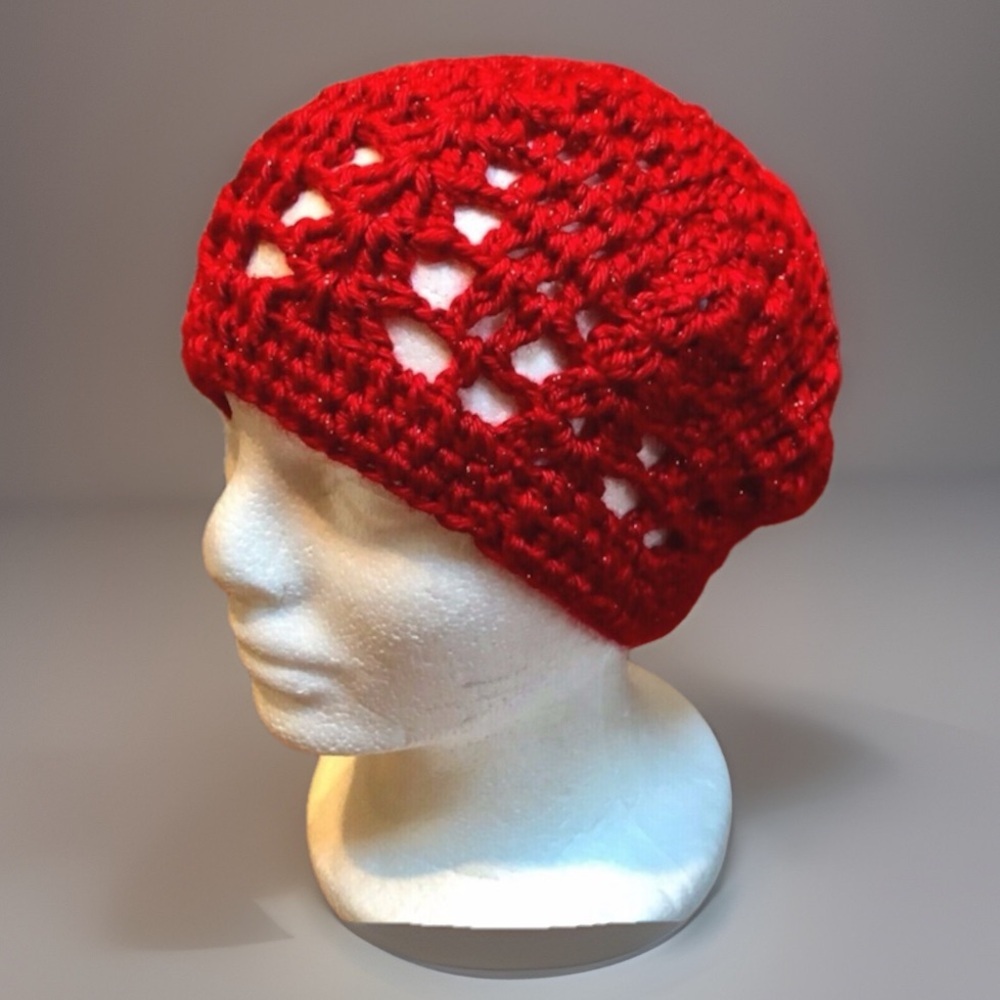 Red Metallic Thin Sweater Beanie Beret Cap Hap